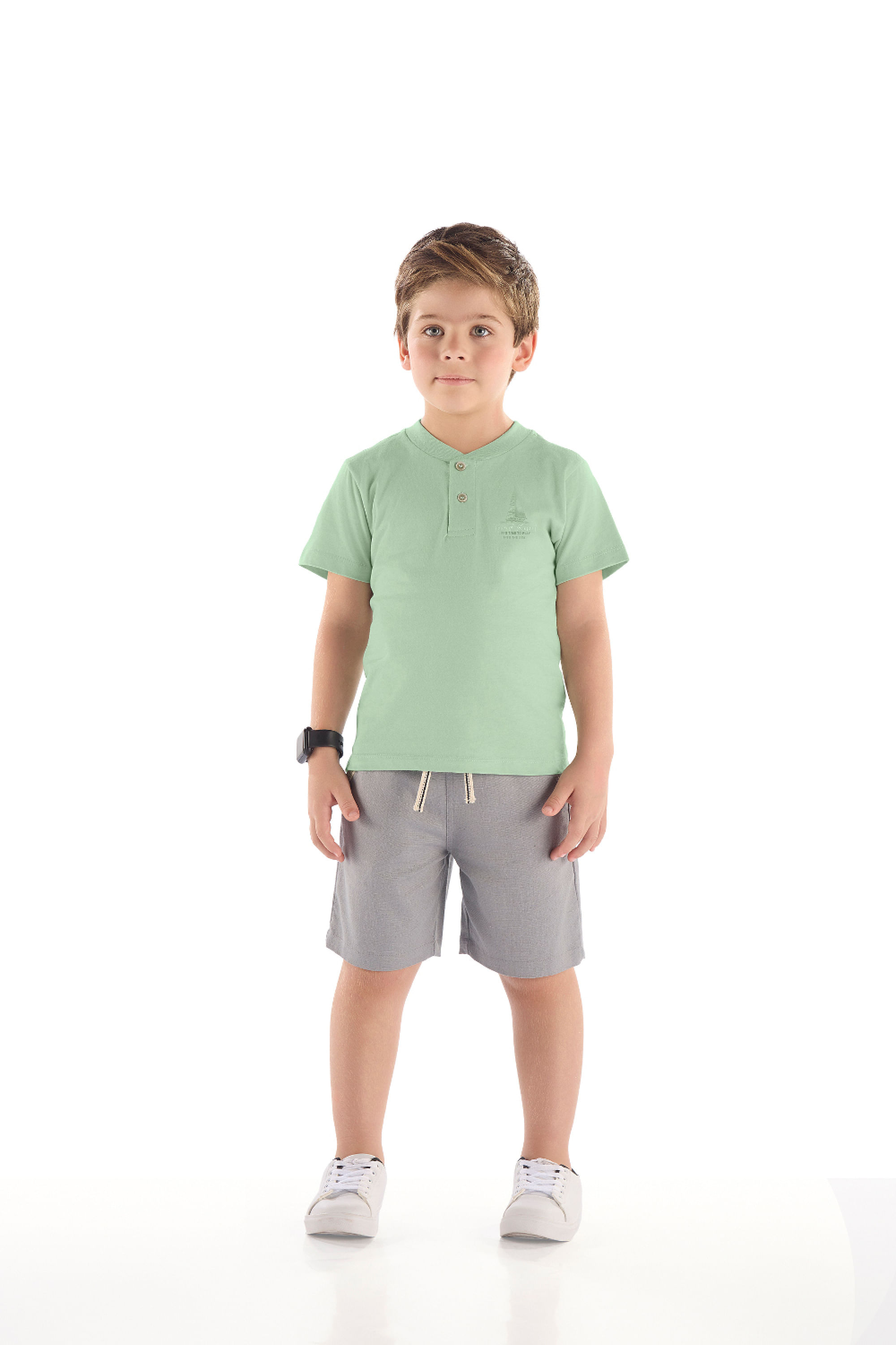 Conjunto Infantil Masculino Camiseta Estampada e Bermuda (Verde Claro) Quimby