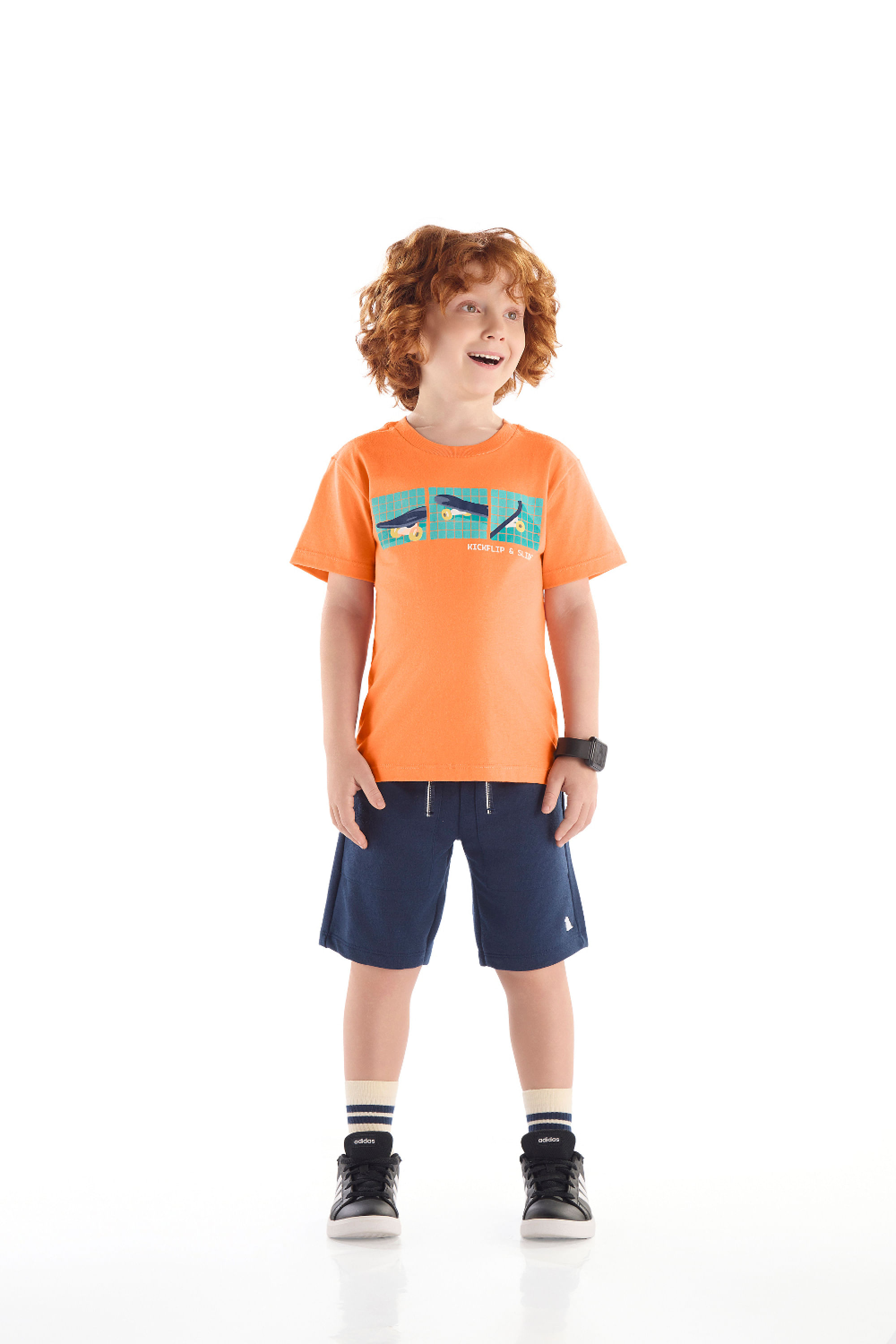 Conjunto Infantil Camiseta Skate e Bermuda (Laranja) Quimby