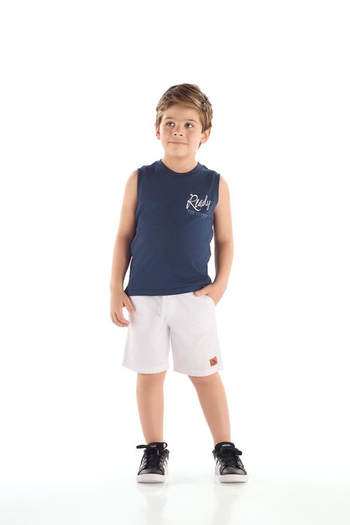 Regata Infantil Masculina em Algodão Estampado (Azul Marinho) Quimby