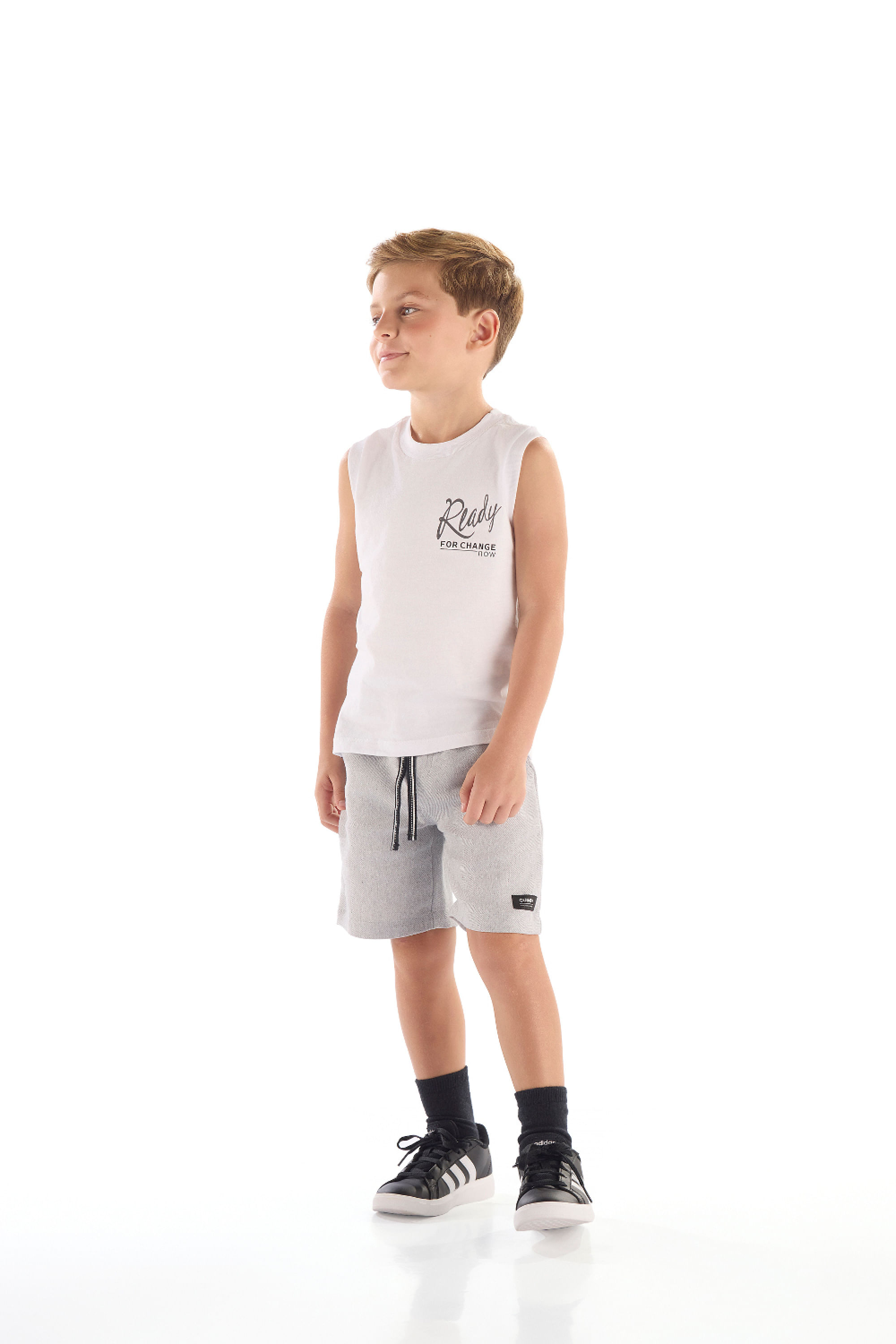 Regata Infantil Masculina em Algodão Estampado (Branco) Quimby