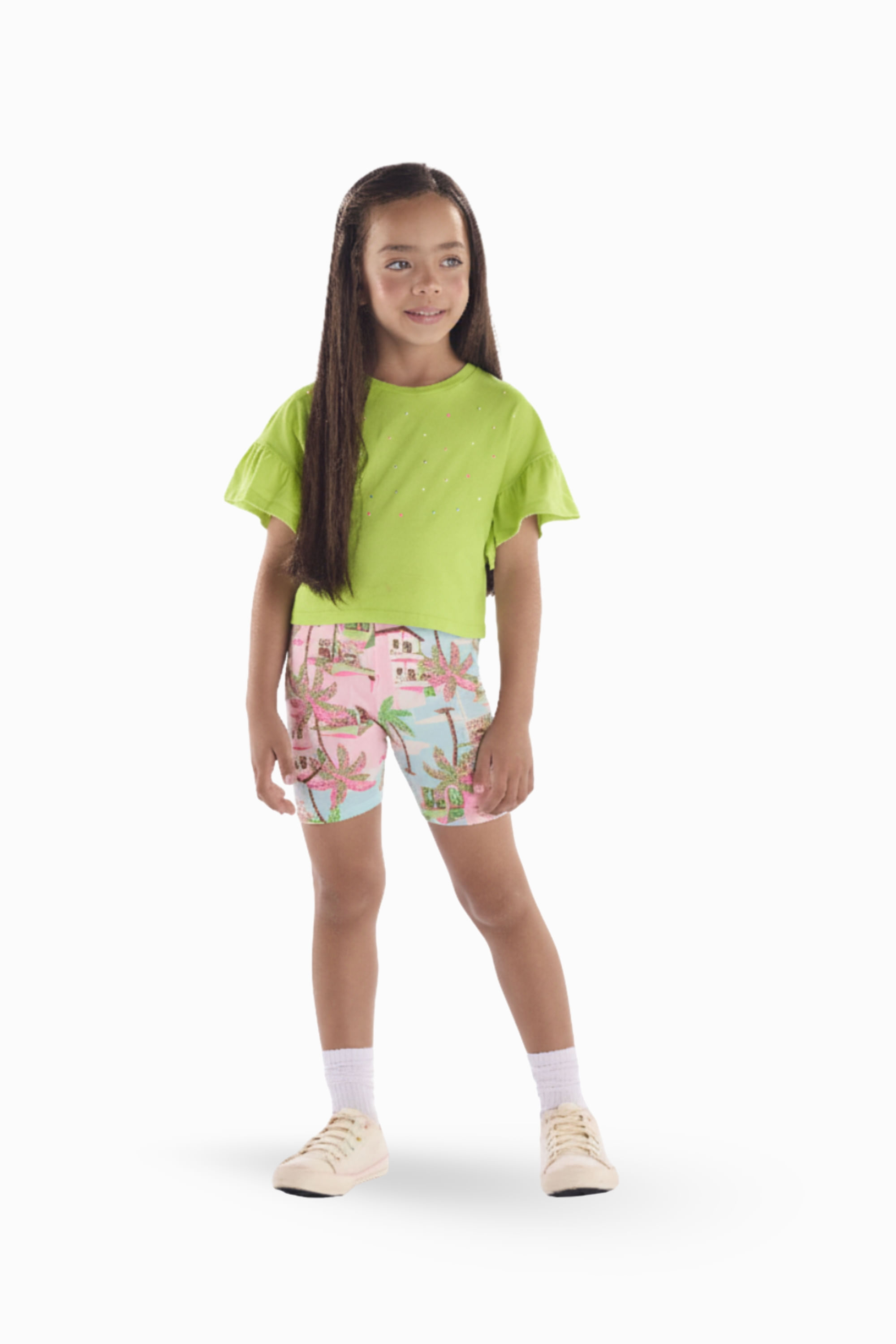 Blusa Infantil Manga Franzida com Strass (Verde Claro) Quimby