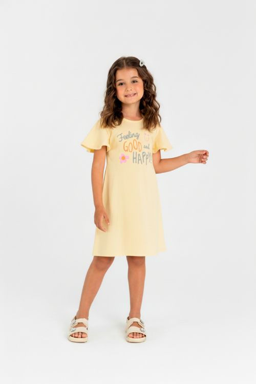 Vestido Infantil em Algodão e Linho (Amarelo) Guloseima