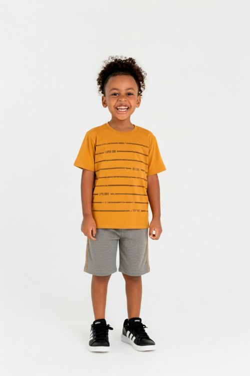 Conjunto Infantil com Camiseta e Bermuda para Menino (Marrom) Guloseima