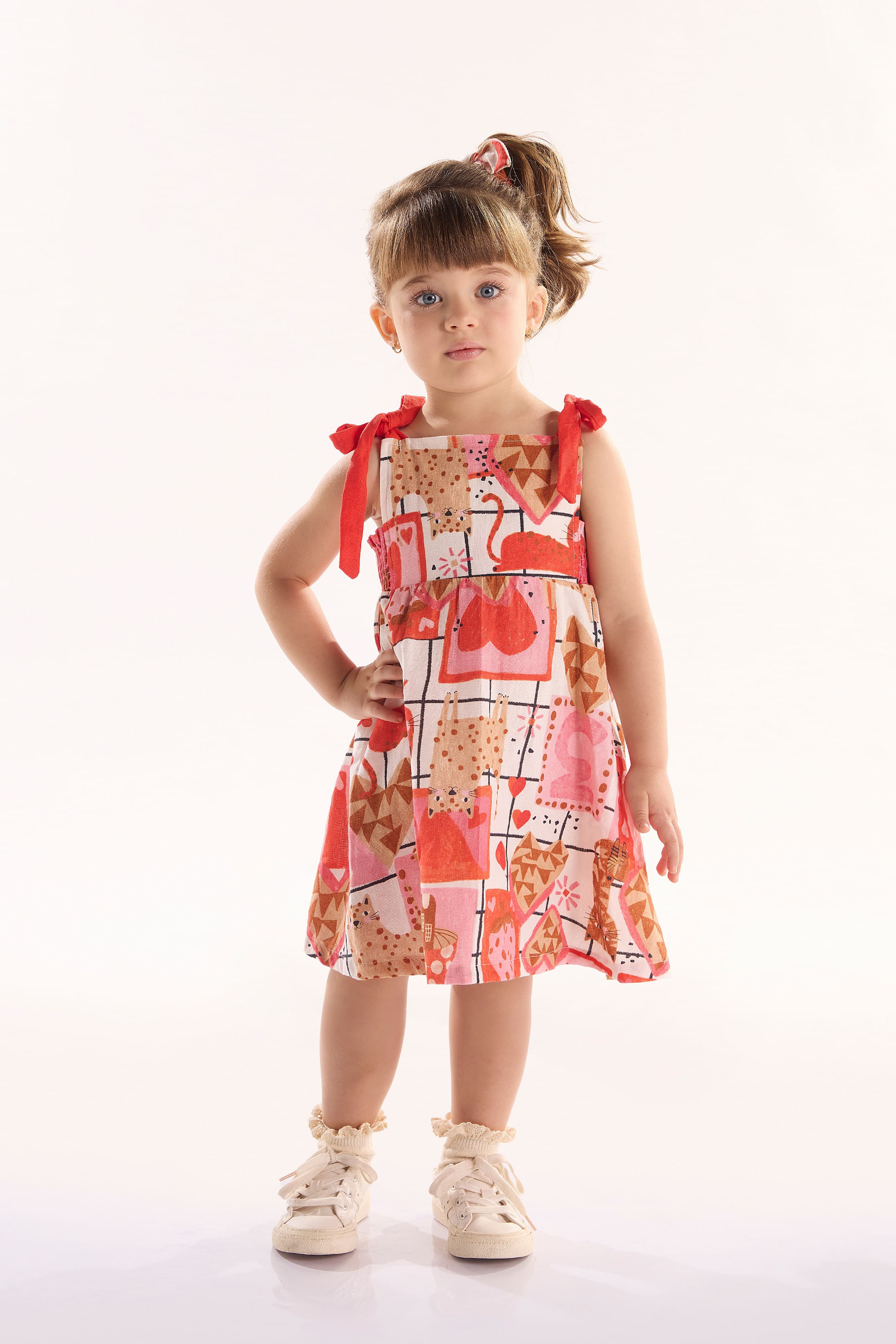 Vestido Infantil em Viscolinho com Alças (Off White) Três e Já