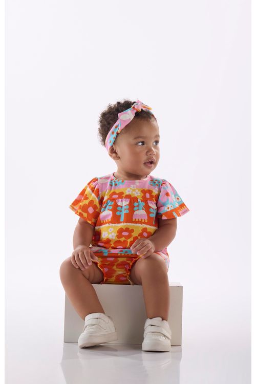 Conjunto Flores para Bebê Menina com 3 Peças em Meia Malha (Azul) Três e Já