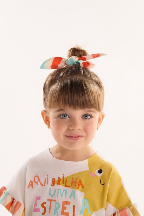 Amarrador de Cabelo Listrinhas Infantil em Viscolinho (Off White) Três e Já