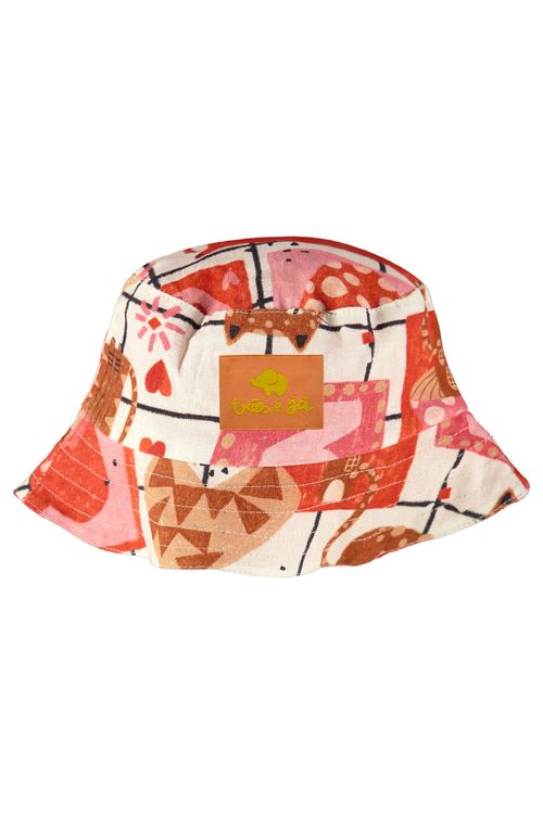 Chapéu Unissex Infantil Gatinhos em Viscolinho Dupla Face (Off White) Três e Já