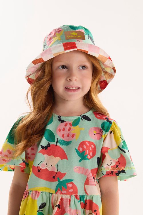 Chapéu Unissex Infantil Pomar Feliz em Viscolinho Dupla Face (Verde) Três e Já