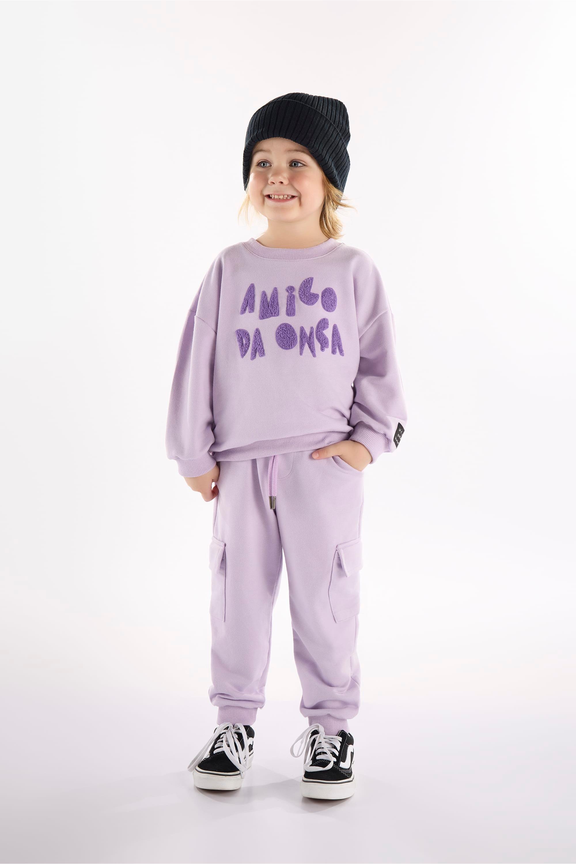 Conjunto Infantil com Blusão e Calça Selva (Roxo) Três e Já