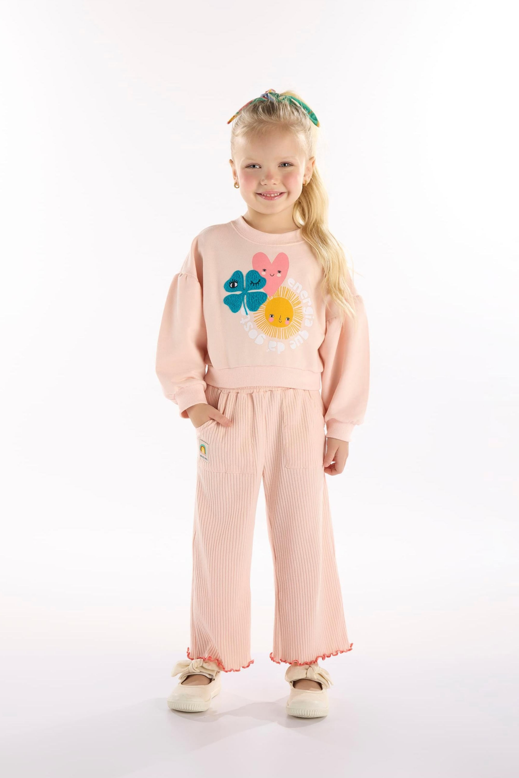 Conjunto Energia Boa Infantil Feminino com Blusão e Calça (Rosa) Três e Já