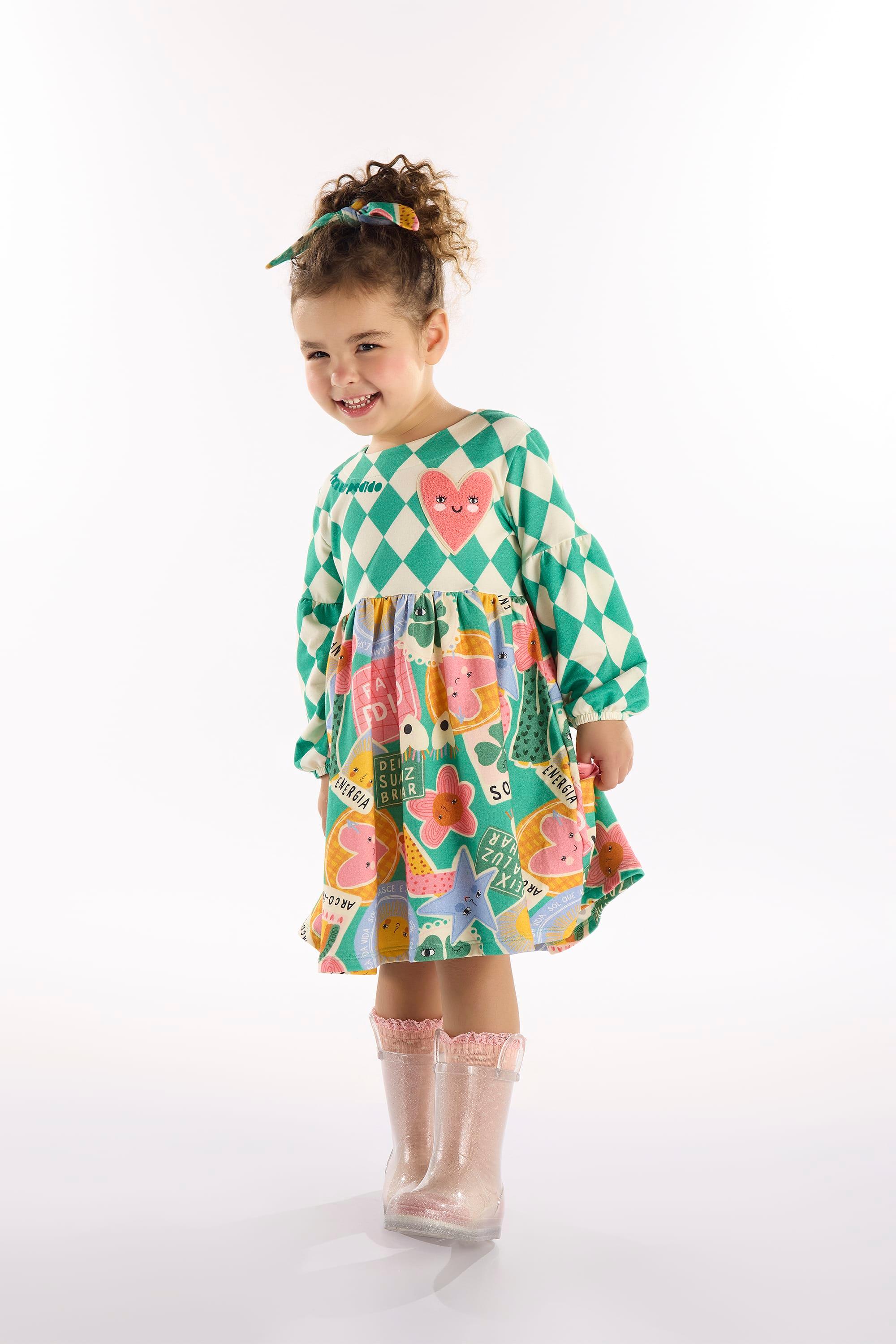 Vestido Infantil em Molecotton Energia Boa (Verde) Três e Já