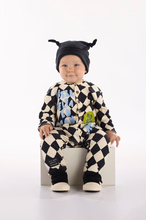 Macacão Bebê Menino em Molecotton Xadrez Selva (Off White) Três e Já