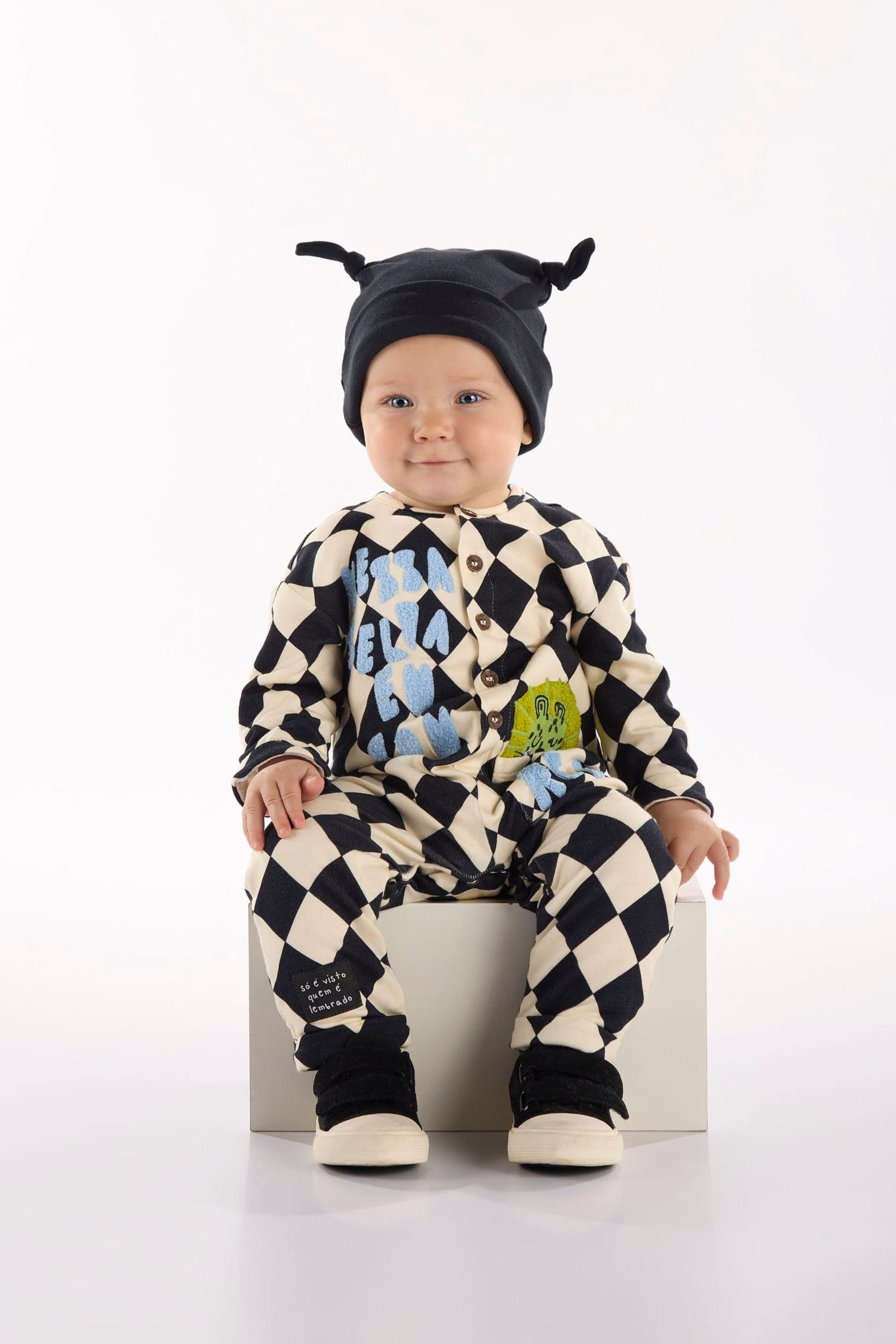 Macacão Bebê Menino em Molecotton Xadrez Selva (Off White) Três e Já