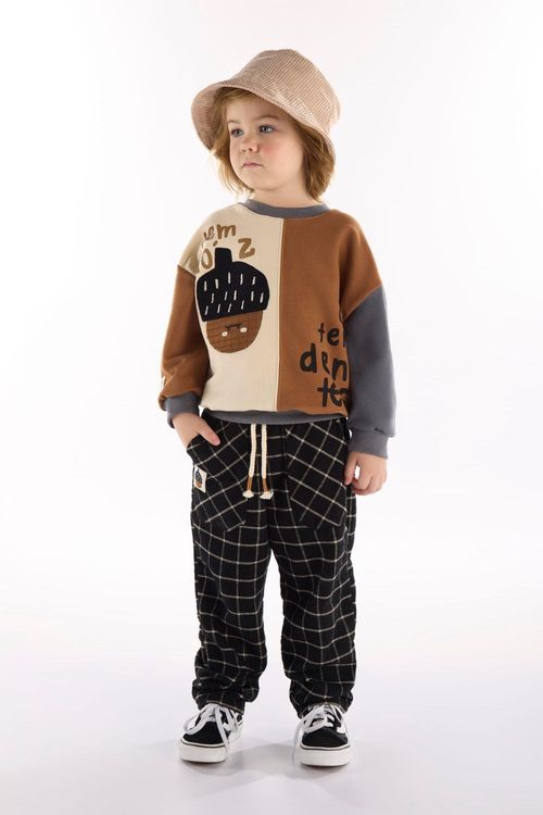 Conjunto Nozes Infantil Masculino com Blusão e Calça (Cinza) Três e Já