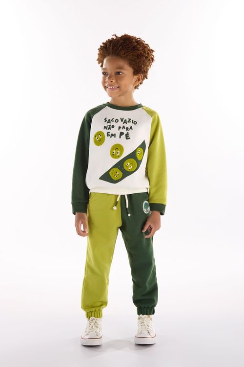 Conjunto Vegetais com Blusão e Calça Infantil Masculino (Off White) Três e Já