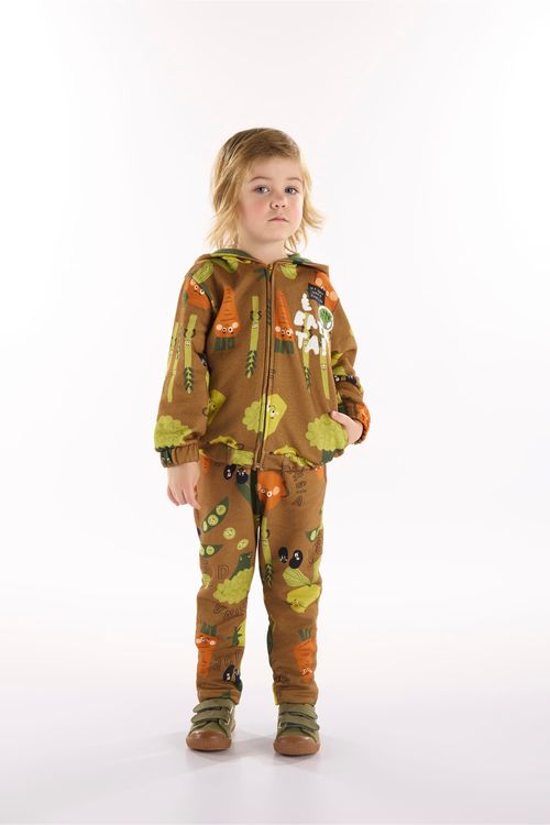 Conjunto Vegetais Infantil com Jaqueta e Calça (Marrom) Três e Já