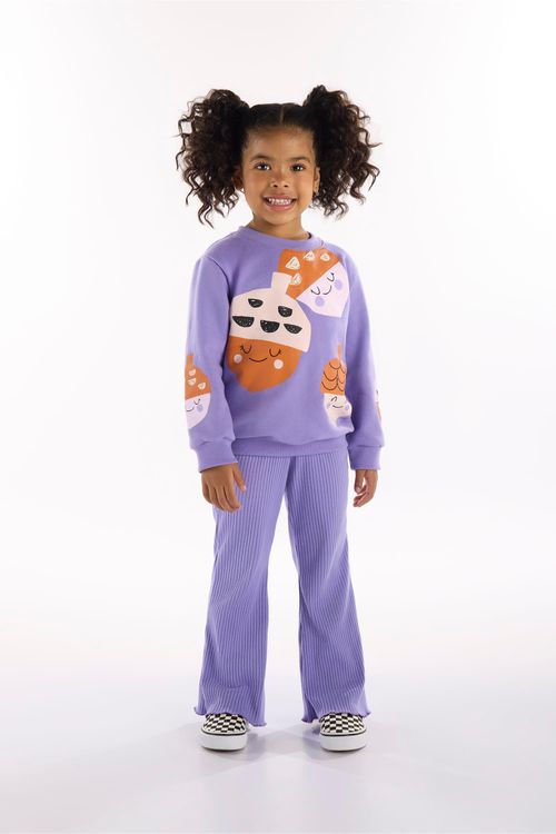 Conjunto Infantil Jardim Secreto com Blusão e Calça (Roxo) Três e Já