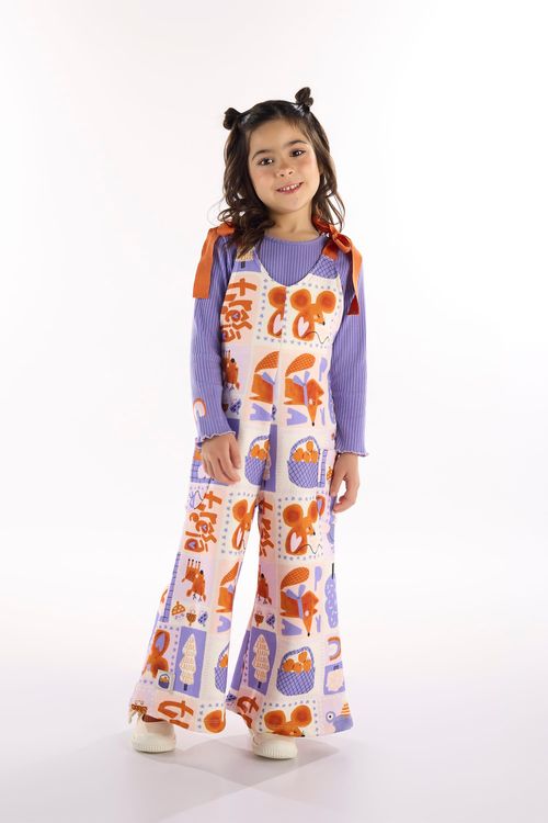 Conjunto Jardim Secreto Infantil com Cropped e Jardineira (Off White) Três e Já