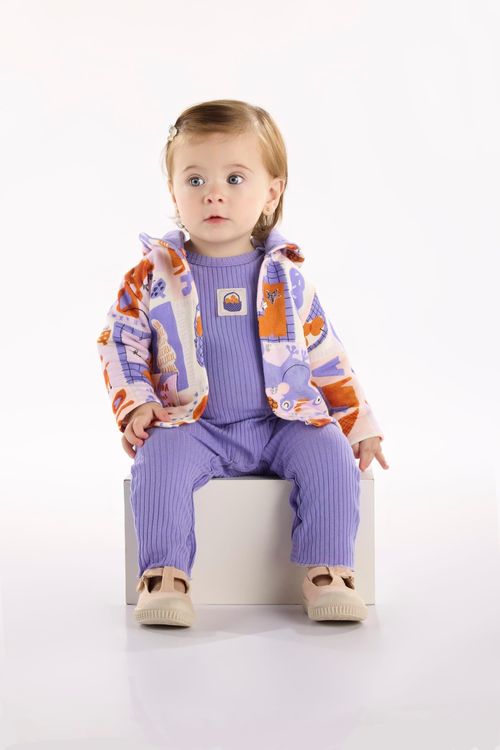 Conjunto Bebê Menina com Jaqueta e Macacão Jardim Secreto (Off White) Três e Já