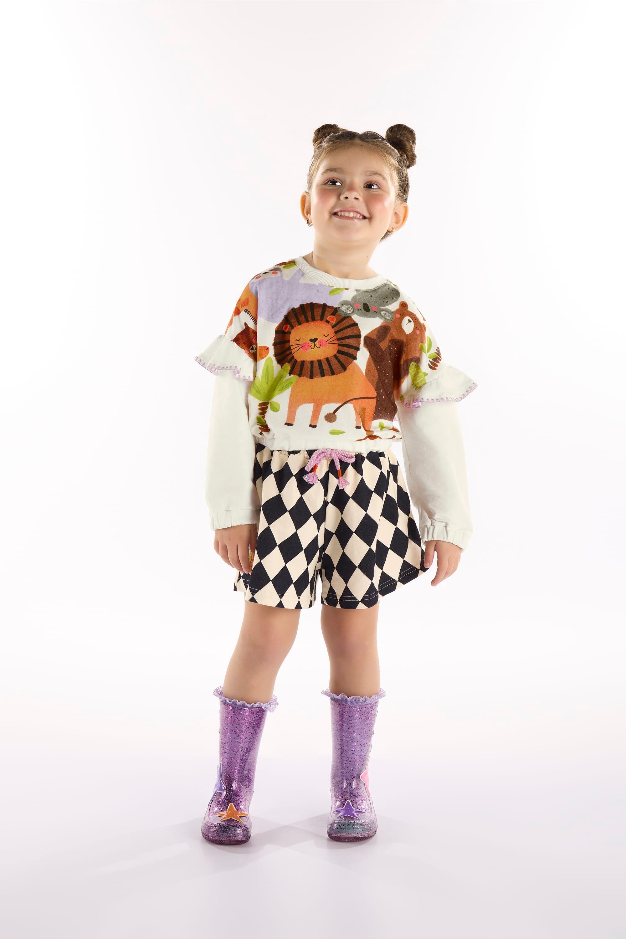 Conjunto Safári Encantado Infantil Feminino (Off White) Três e Já