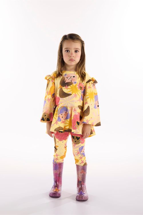 Conjunto Estrela Infantil com Blusa e Calça (Amarelo) Três e Já