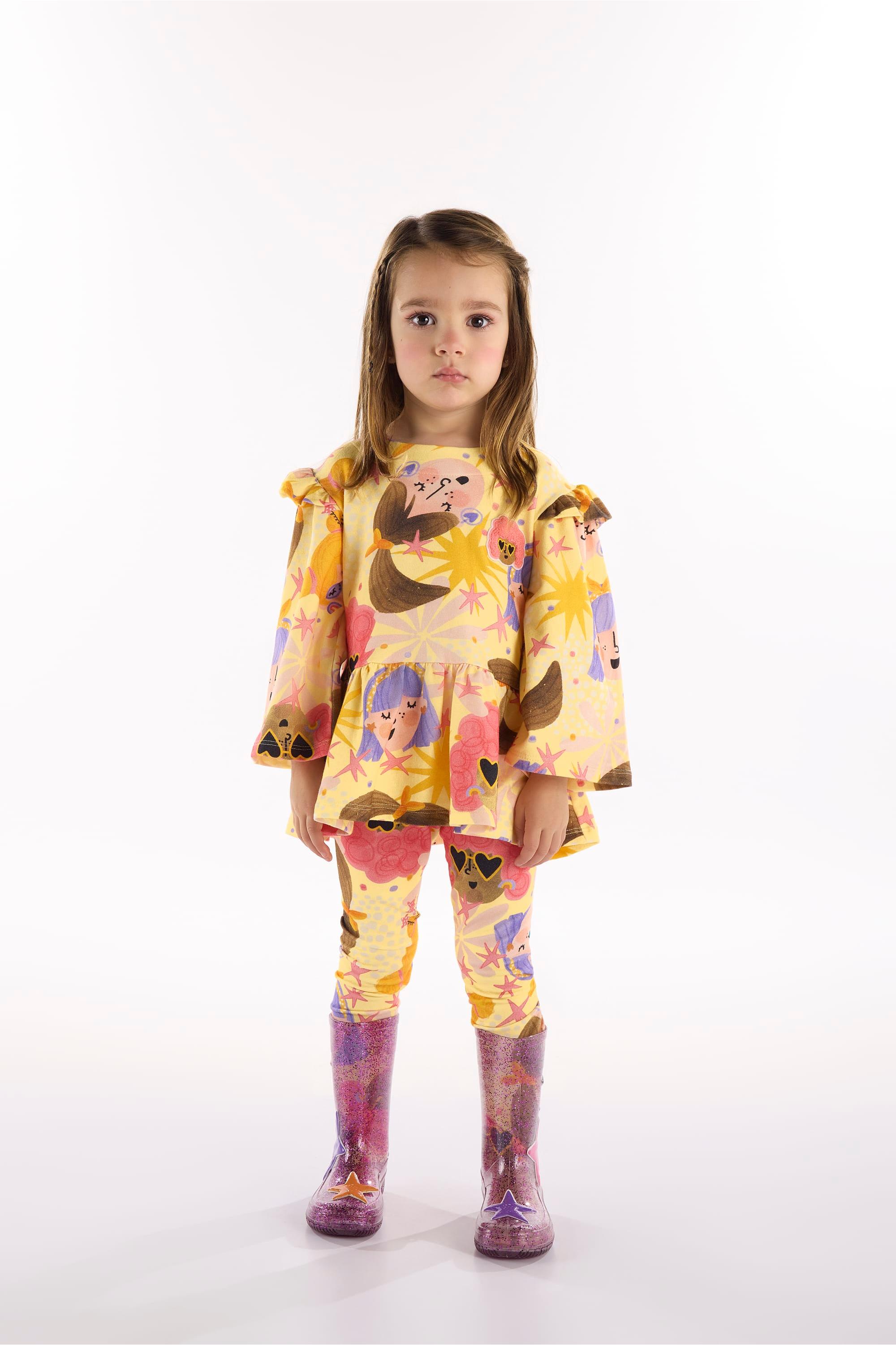 Conjunto Estrela Infantil com Blusa e Calça (Amarelo) Três e Já