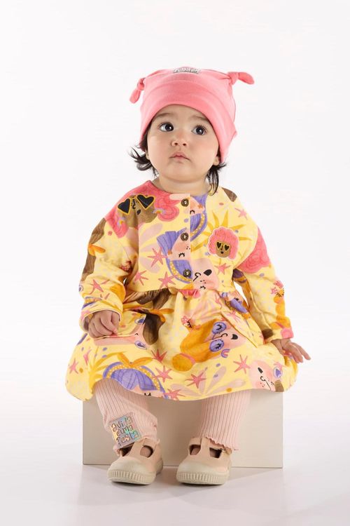 Conjunto para Bebê com Vestido e Calça Estrela (Amarelo) Três e Já