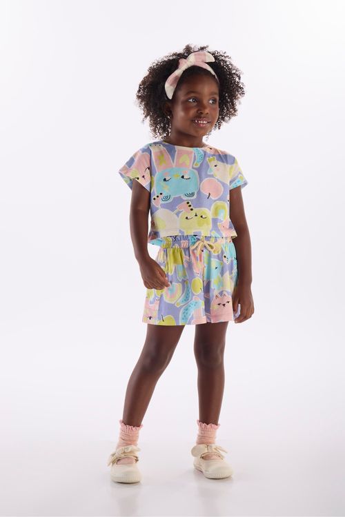 Conjunto Folia Infantil com Blusa e Short (Roxo) Três e Já