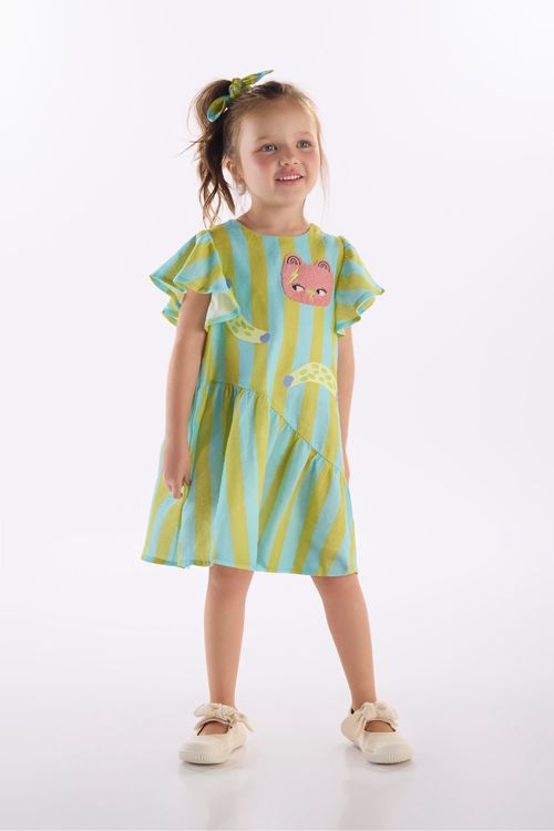 Vestido Infantil Amplo com Linho Folia (Verde) Três e Já