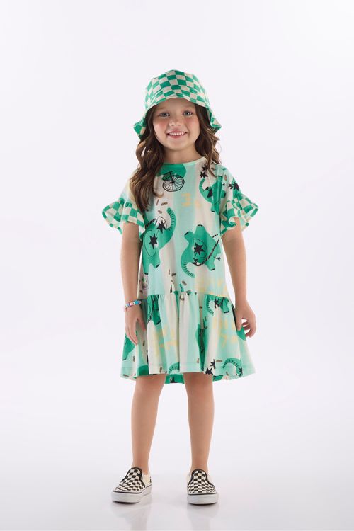 Vestido Memórias Infantil em Algodão e Viscose (Off White) Três e Já