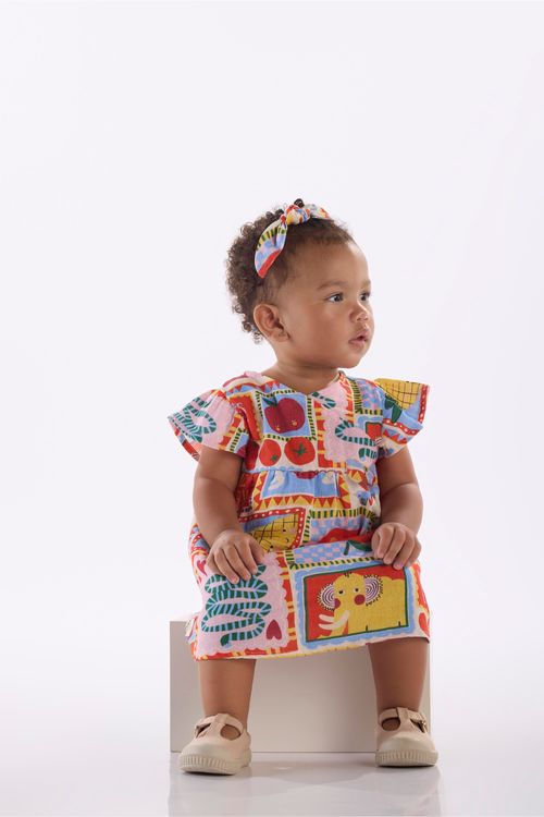 Vestido para Bebê em Viscolinho Charme (Off White) Três e Já