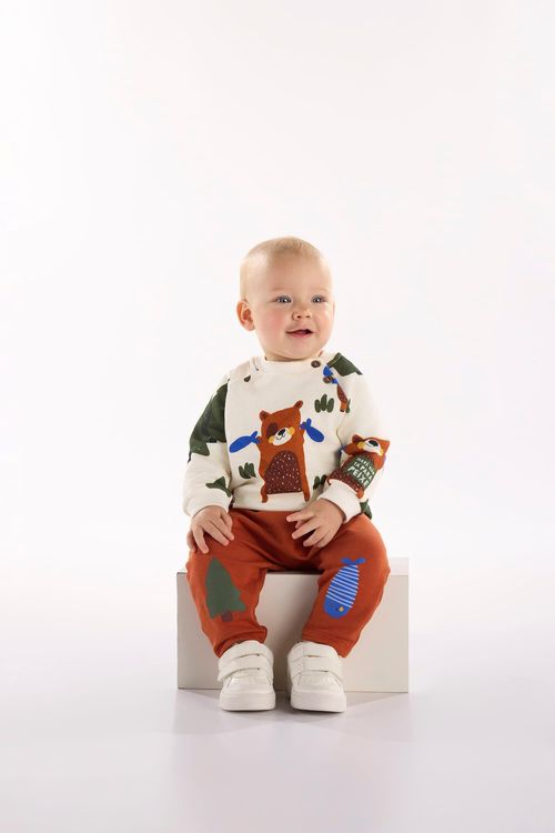 Conjunto Urso Amigo Bebê Menino Blusão e Calça Skinny (Marrom) Três e Já