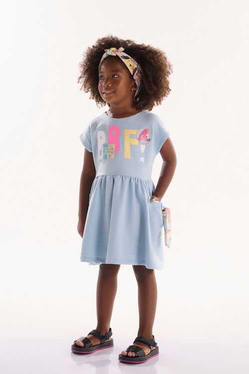 Vestido Infantil Aumigo em Moletom Sem Felpa (Azul) Três e Já