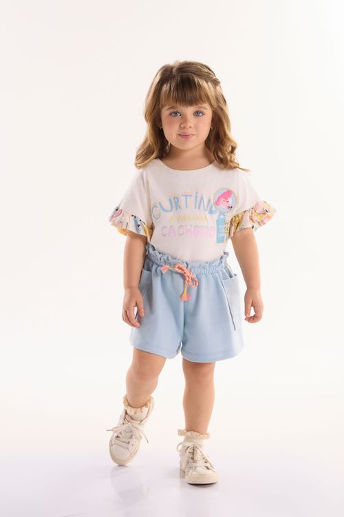 Conjunto Aumigo Infantil com Blusa e Short (Off White) Três e Já