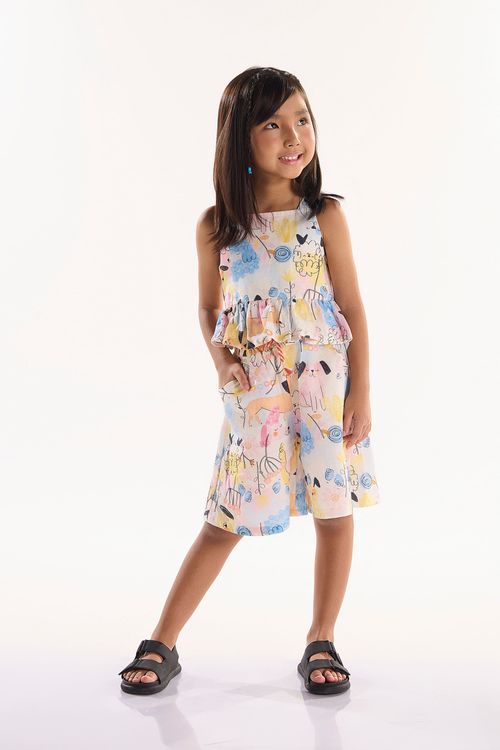 Conjunto Infantil Aumigo com Blusa e Bermuda (Off White) Três e Já