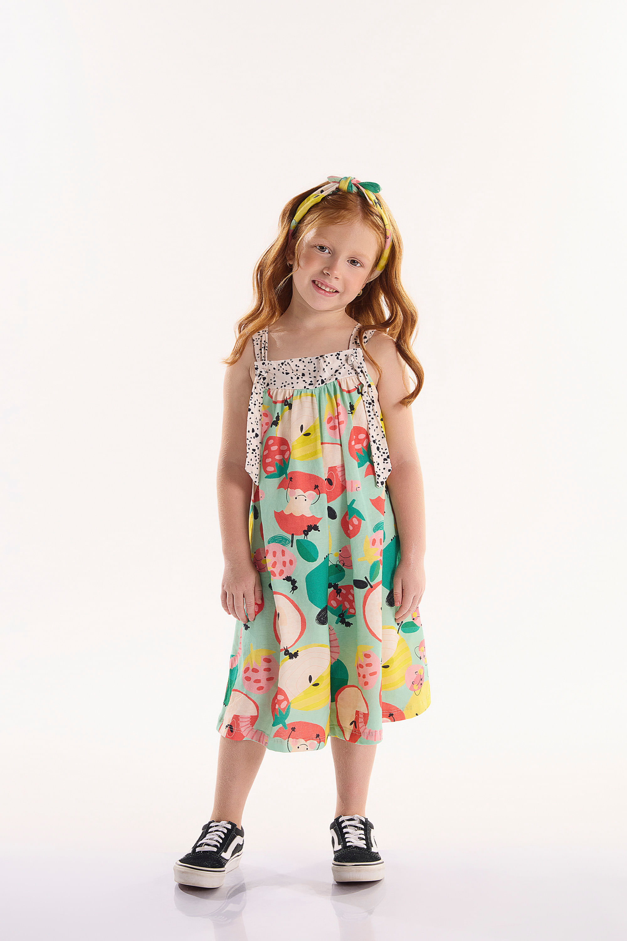 Macaquinho Infantil Feminino Pomar Feliz em Meia Malha (Verde) Três e Já