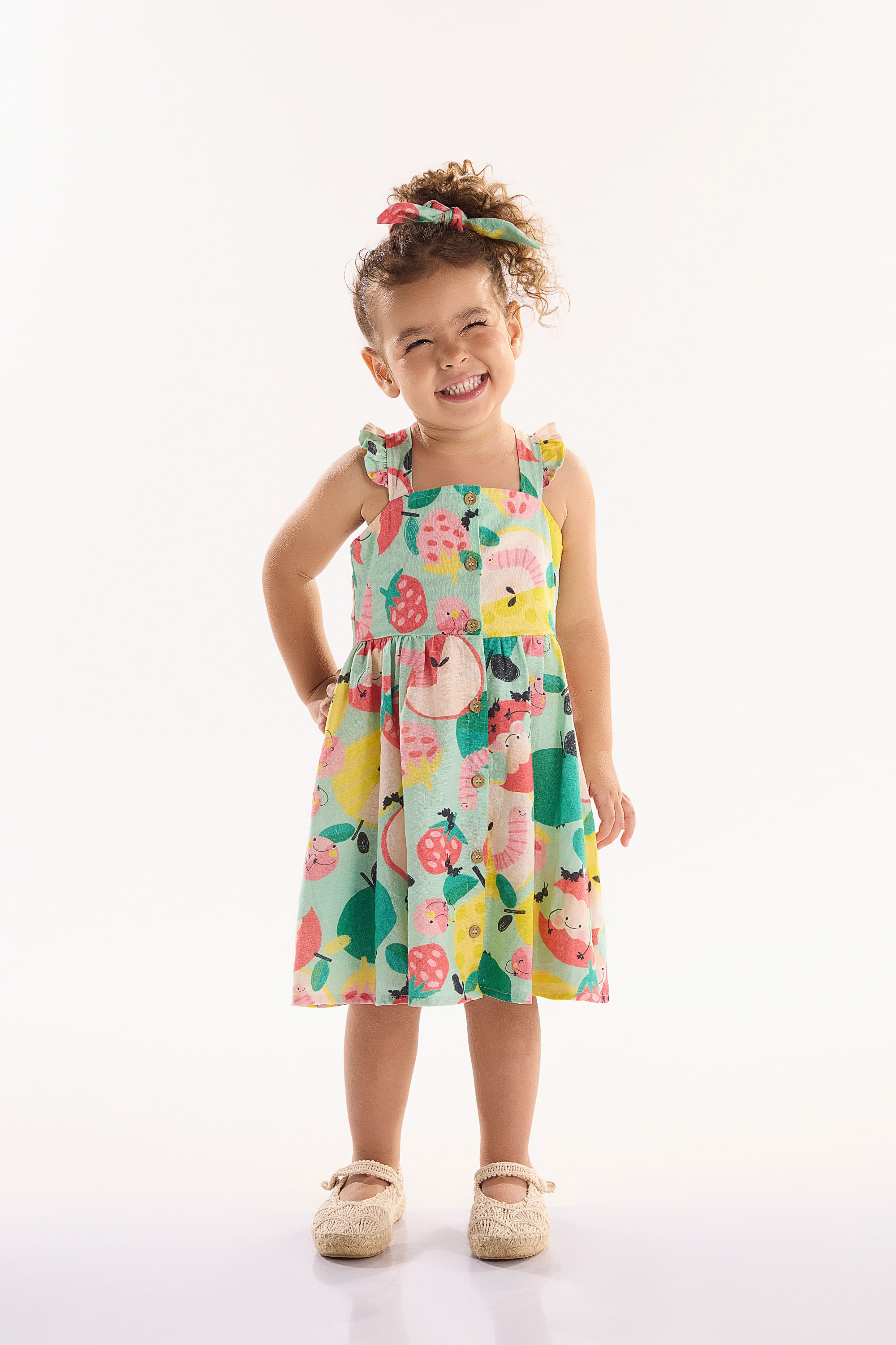 Vestido Infantil Pomar Feliz em Viscolinho (Verde) Três e Já