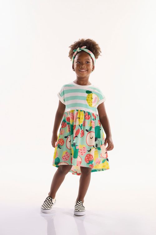 Vestido Infantil em Meia Malha Pomar Feliz (Verde) Três e Já