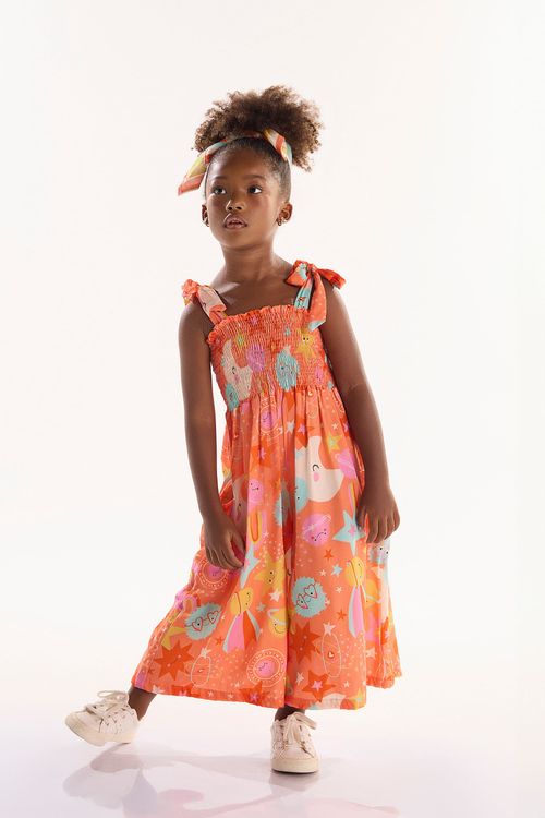 Macacão Interestelar Infantil Feminino em Viscose (Laranja) Três e Já