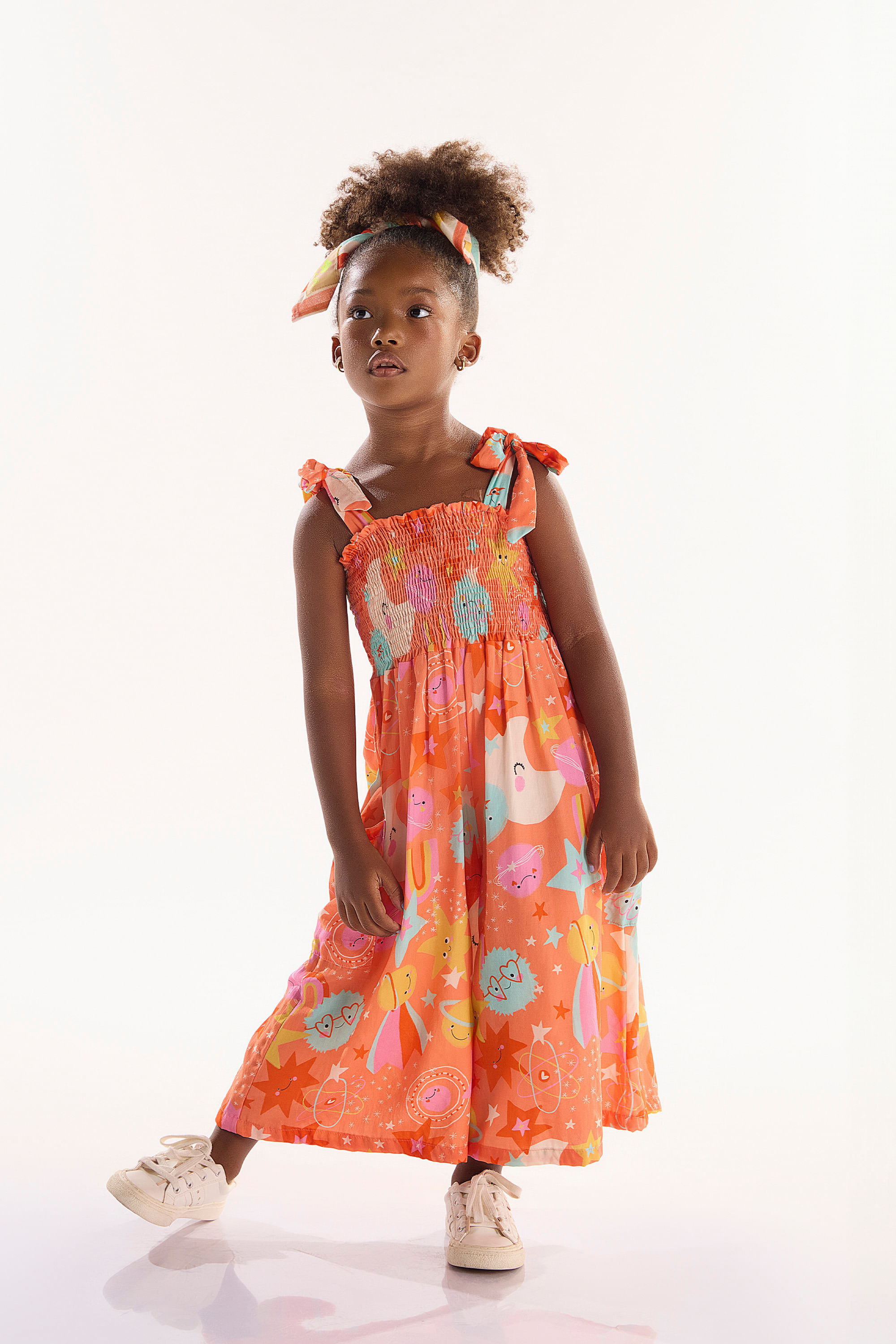 Macacão Interestelar Infantil Feminino em Viscose (Laranja) Três e Já