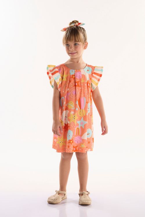 Vestido Infantil Interestelar em Meia Malha (Laranja) Três e Já