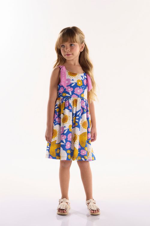 Vestido Infantil Bem Me Quer em Meia Malha (Azul) Três e Já