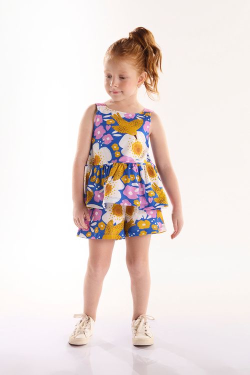 Conjunto Bem Me Quer Infantil com Blusa e Short (Azul) Três e Já