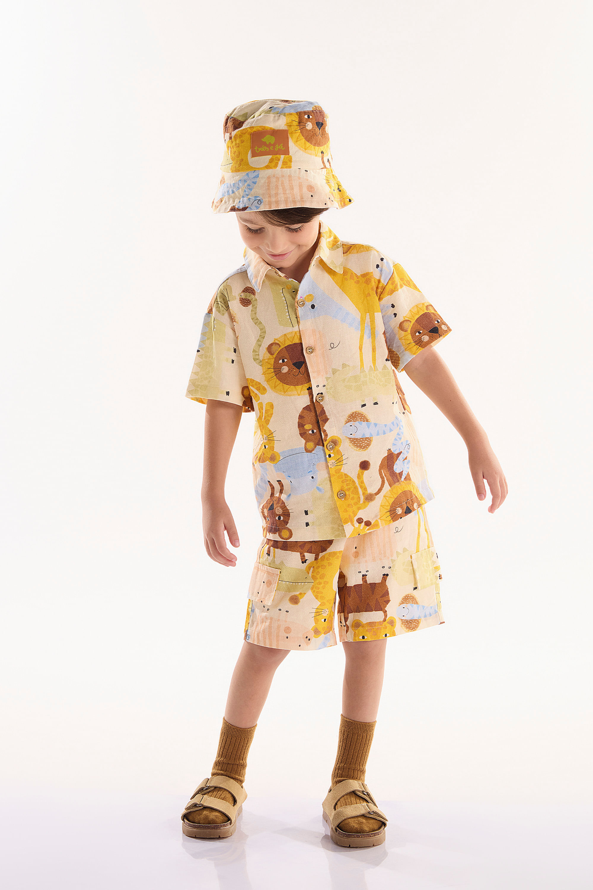 Conjunto Safári Infantil Masculino (Off White) Três e Já