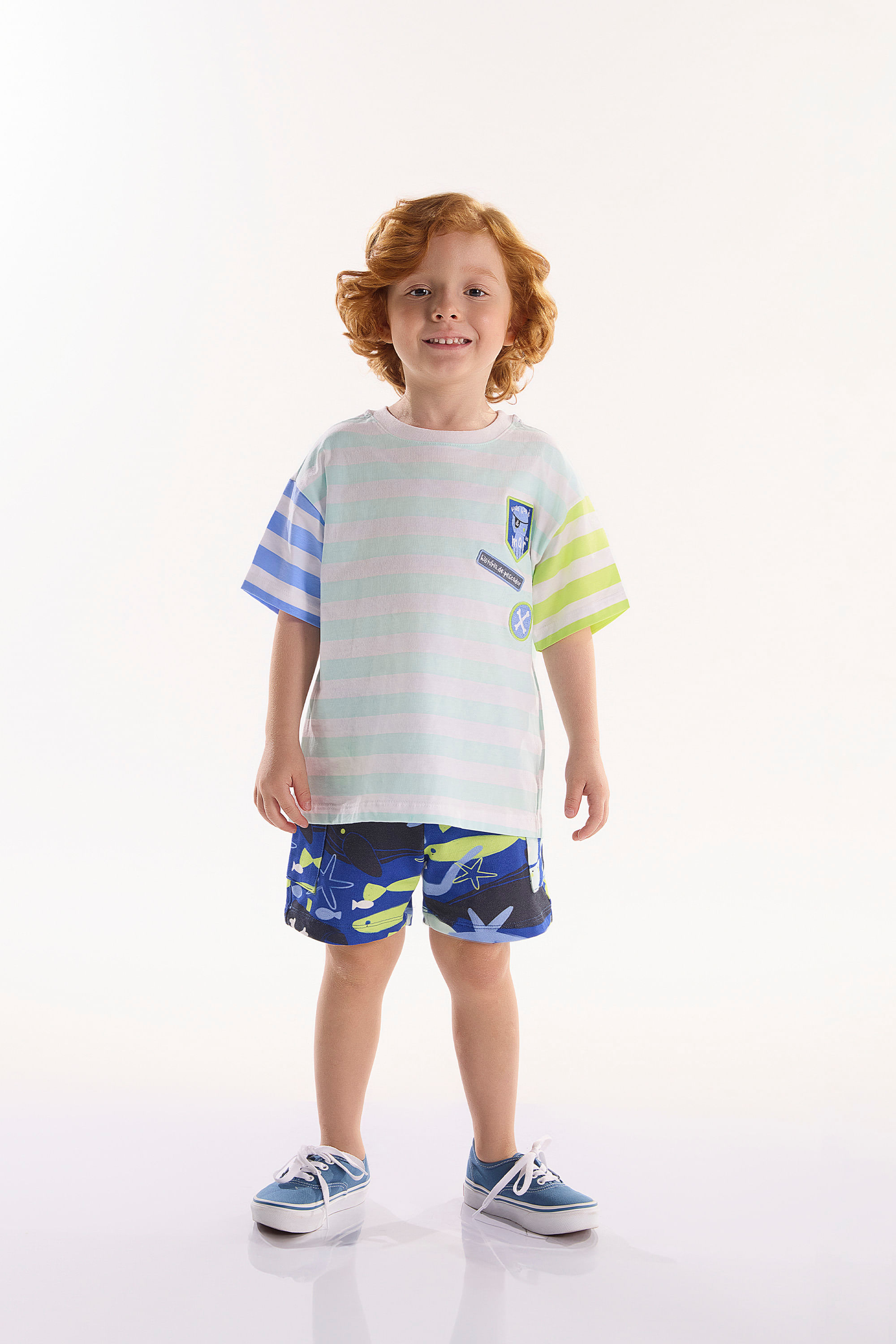 Conjunto Infantil Masculino oMar com Camiseta e Short (Branco) Três e Já