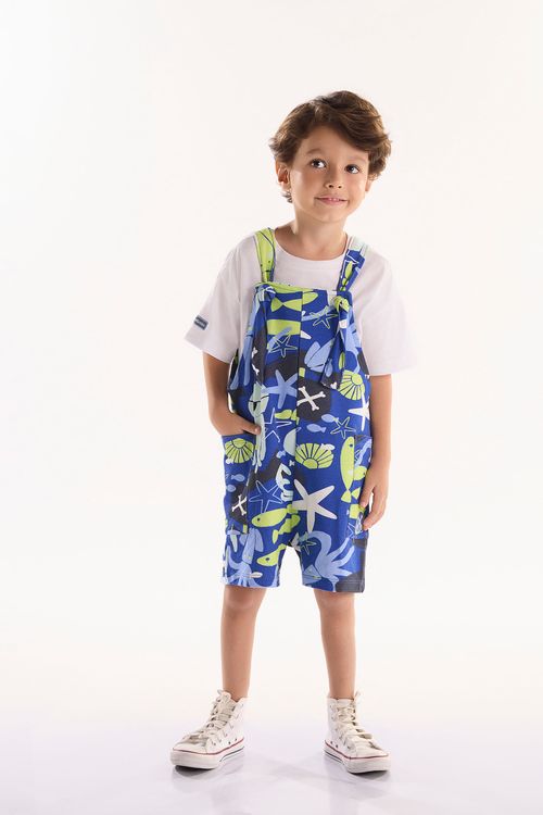 Conjunto Infantil oMar com Camiseta e Jardineira (Branco) Três e Já