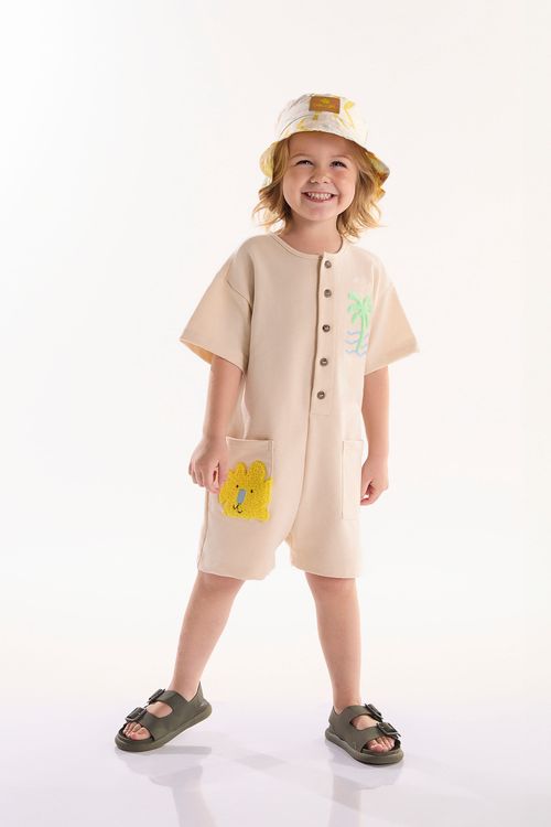 Macaquinho Infantil Masculino em Moletom Beiramar (Bege) Três e Já