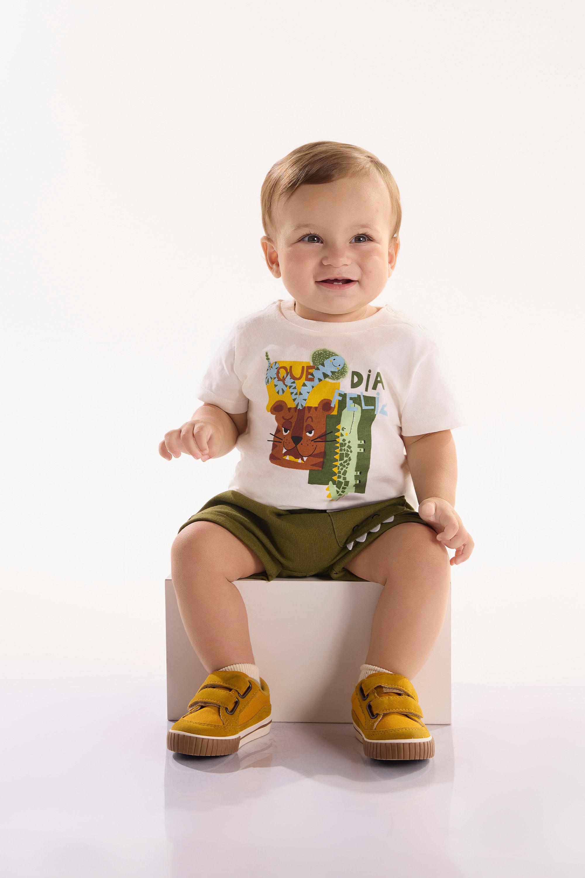 Conjunto Safári para Bebê Menino (Off White) Três e Já