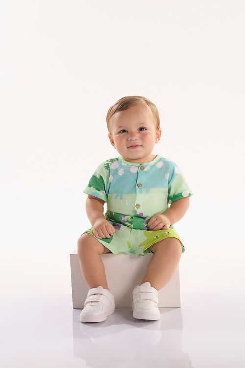 Macaquinho Bebê Menino Dinos em Meia Malha (Verde) Três e Já