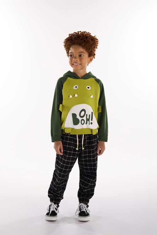 Conjunto Infantil Masculino com Blusão e Calça de Monstrinho (Verde) Três e Já